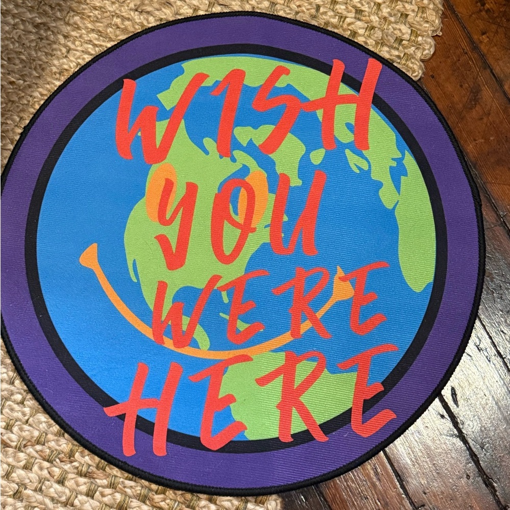 Colorful 'Wish You Were Here' Round Rug